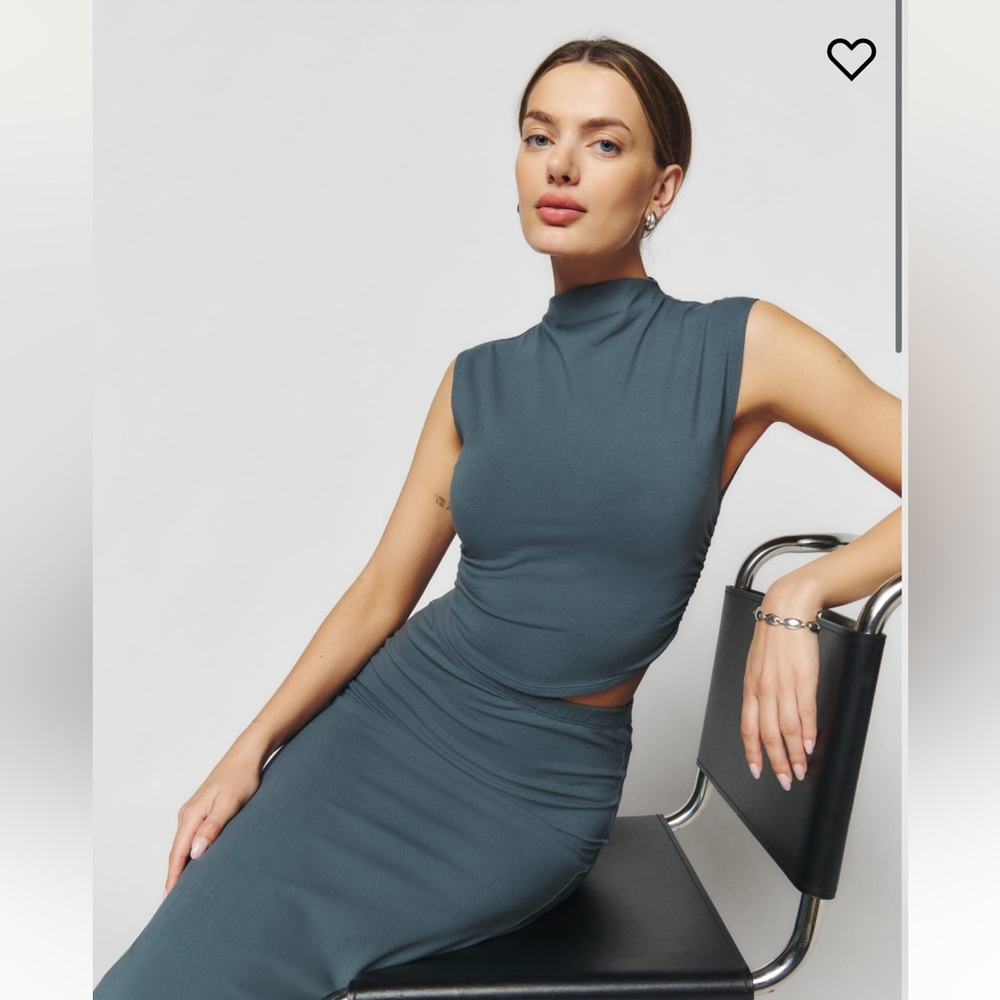 Reformation Foster Knit 2-Piece | Slate Blue Set | Skirt and Tank | XS